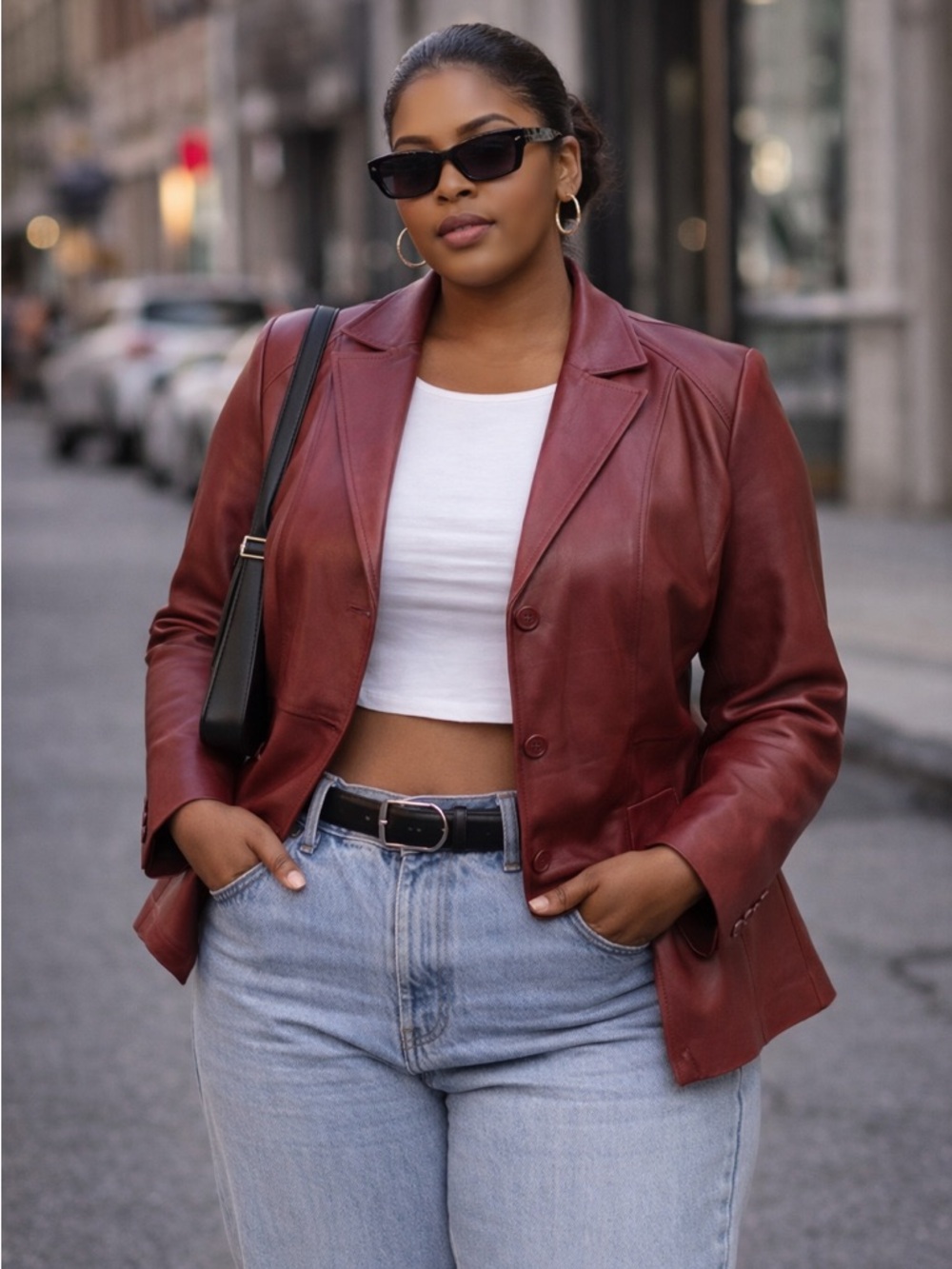 Vintage Red Leather Blazer – Plus Size 1X – Genuine Leather Jacket Chic